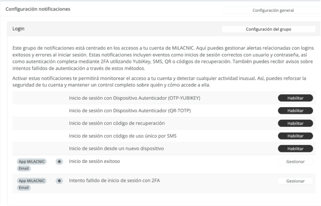Configuración de notificaciones